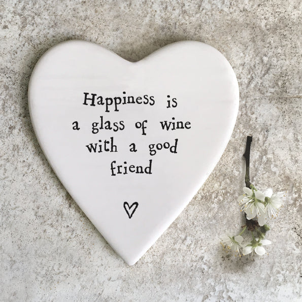 East of India Porcelain Coaster "Happiness Glass Wine"
