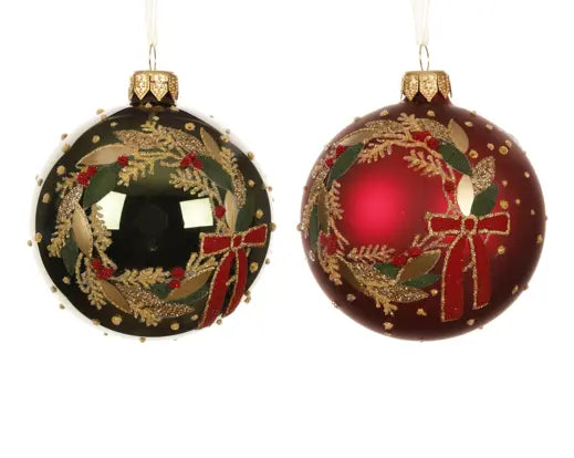 Decoris Glass Bauble Gold Wreath 8cm Single Assorted