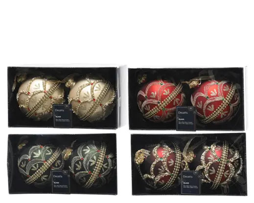 Decoris Glass Ornate Bauble with Clasp 10cm Assorted Colours