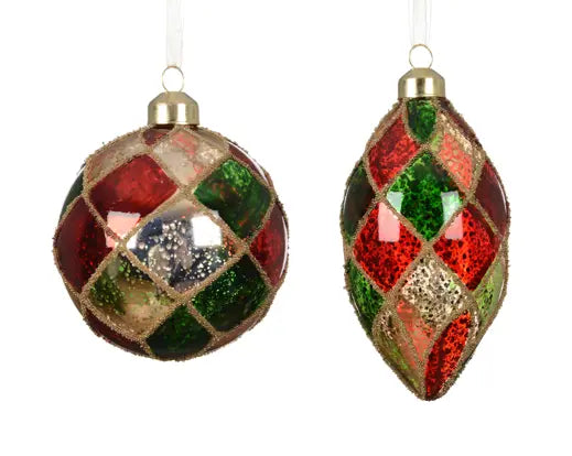 Decoris Glass Antique Finish Cross Pattern Bauble 8cm Single Assorted