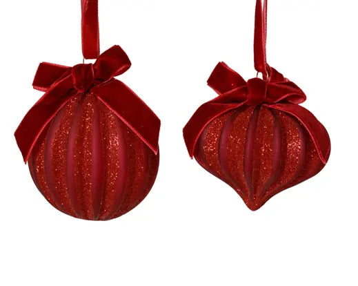 Decoris Glass Glitter Baubles Oxblood 8cm Single Assorted