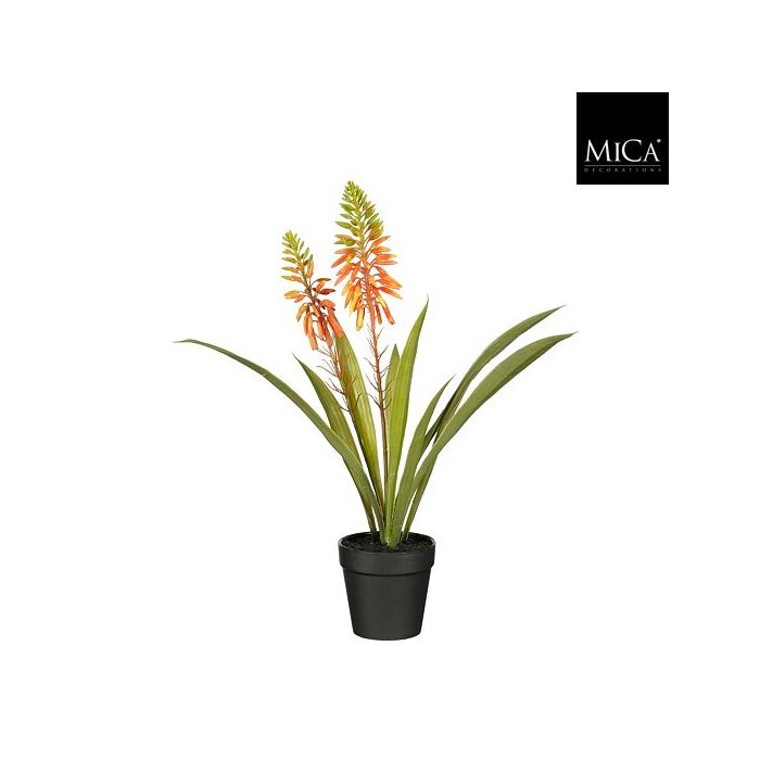 Mica Artificial Potted Aloe Vera with Orange Flowers 43cm
