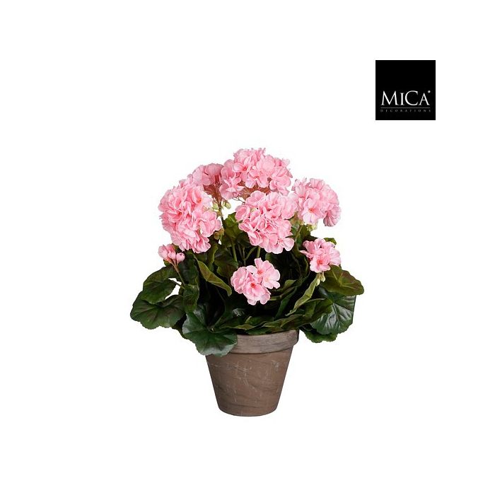 Mica Artificial Geranium Pink In Grey Pot 41cm