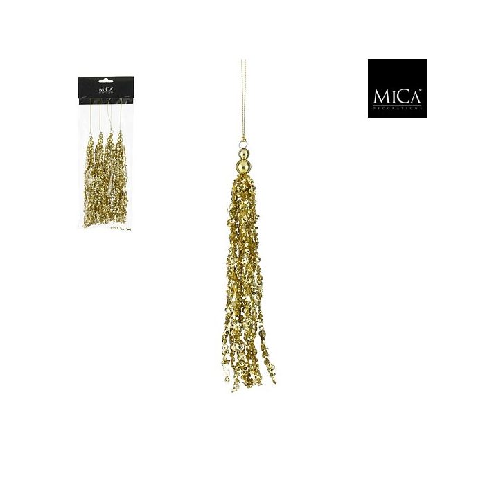 Mica Ornament Tassel Gold 4 Pieces 21 x 3cm