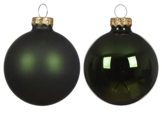 Decoris Glass Baubles Shiny Matt Mix Pine Green 8cm 16 Pack