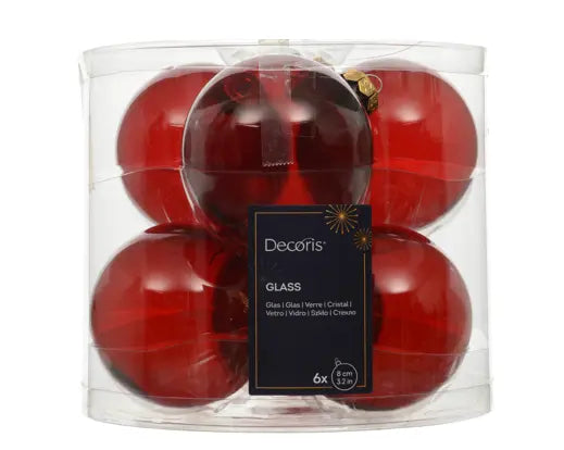 Decoris Baubles Glass Unsilvered Shiny & Matt Mix Oxblood 8cm 6pk