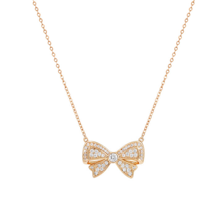 Tipperary Crystal Bow Double Bow Cubic Zirconia Inset Gold Pendant