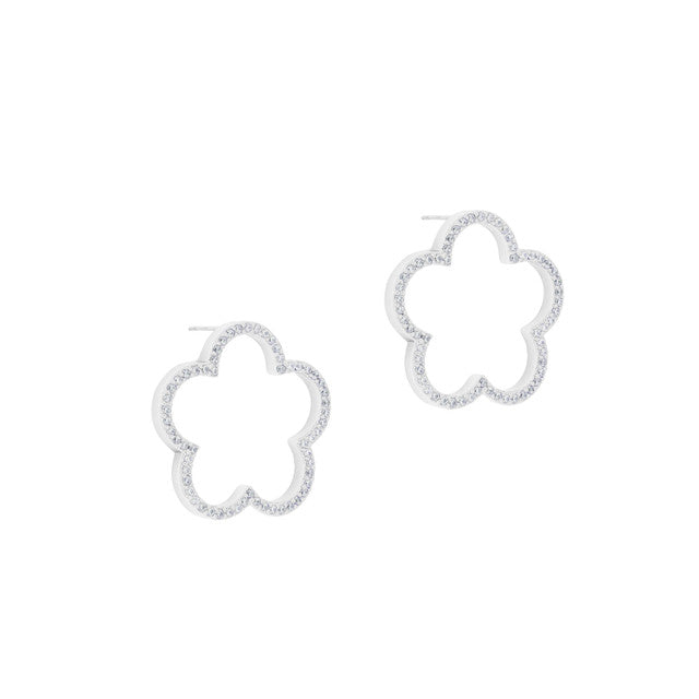 Tipperary Crystal Fleur Collection Cut Out Cubic Zirconia Inset Earrings Silver