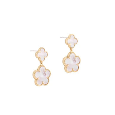 Tipperary Crystal Fleur Mother of Pearl Drop Earrings Gold