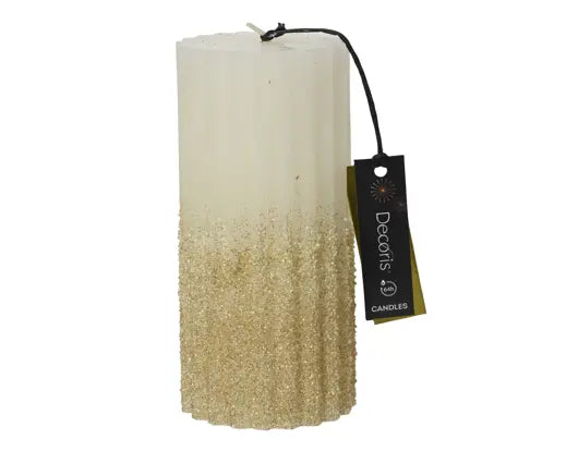 Decoris Pillar Candle Glitter Wool White 15cm