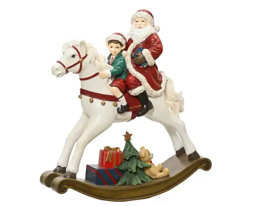 Decoris Rocking Horse Santa & Child 32.4cm x 10cm x 34.6cm