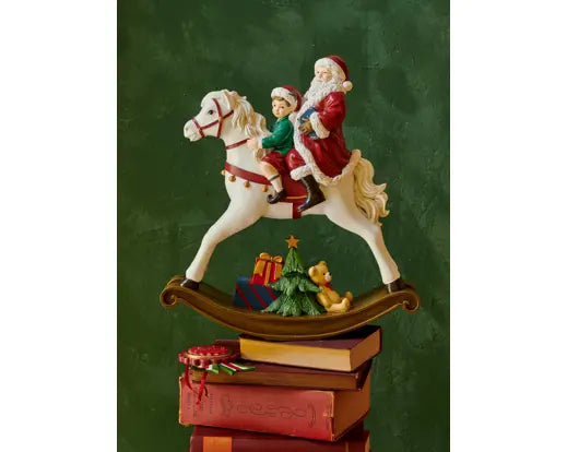 Decoris Rocking Horse Santa & Child 32.4cm x 10cm x 34.6cm