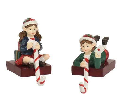 Decoris Stocking Hook Candy Cane Elves 7.5cm x 13cm x 14.5cm Single Assorted