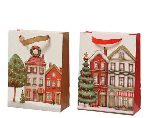 Decoris Giftbag Paper Glitter Houses L.26cm x W.10cm x H.32cm Single Assorted