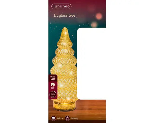 Lumineo Lit Micro LED Tree Glass Gold & Warm White 12cm x 25.5cm