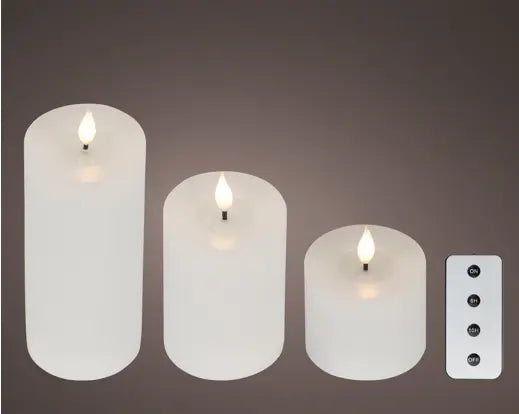 Lumineo LED Realistic Wick Candle Wax Pit Flame Effect White & Warm White 3pk 20cm