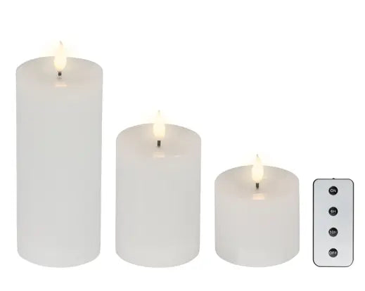 Lumineo LED Realistic Wick Candle Wax Pit Flame Effect White & Warm White 3pk 20cm
