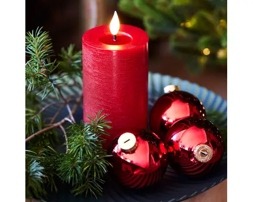 Lumineo LED Realistic Wick Candle Wax Pit Flame Effect Indoor Red & Warm White 13.5cm
