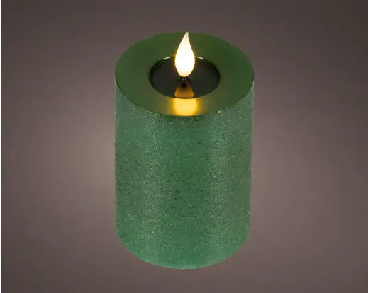 Lumineo LED Realistic Wick Candle Wax Pit Flame Effect Indoor Green & Warm White 13.5cm