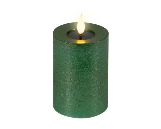 Lumineo LED Realistic Wick Candle Wax Pit Flame Effect Indoor Green & Warm White 13.5cm