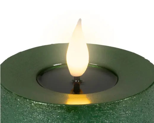 Lumineo LED Realistic Wick Candle Wax Pit Flame Effect Indoor Green & Warm White 13.5cm