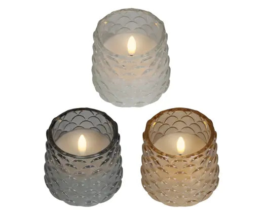 Lumineo LED Wick Candle Glass Jar Fire Flame Effect Indoor Warm White 7cm Single Assorted