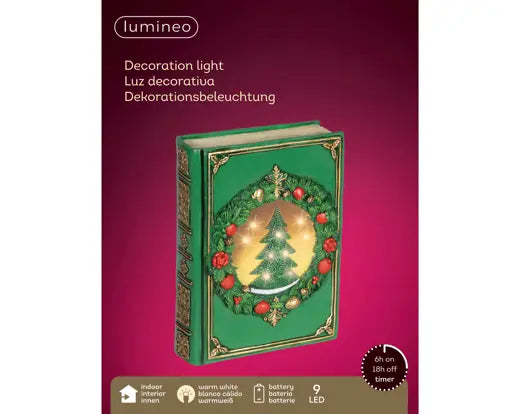 Lumineo Light Up LED Book Green & Warm White 6.5cm x 16.5cm x 22cm