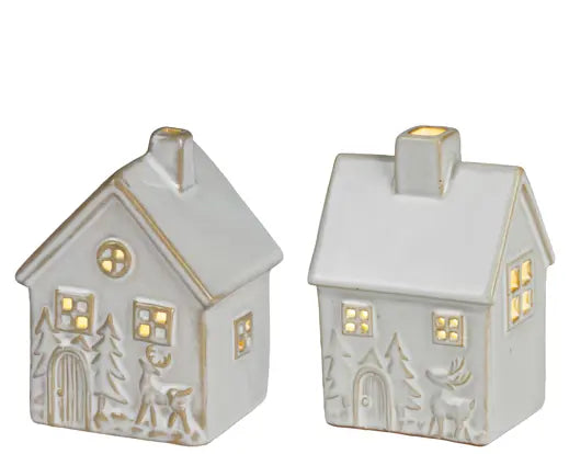 Lumineo Light Up LED Stoneware House 7.5cm Single Assorted