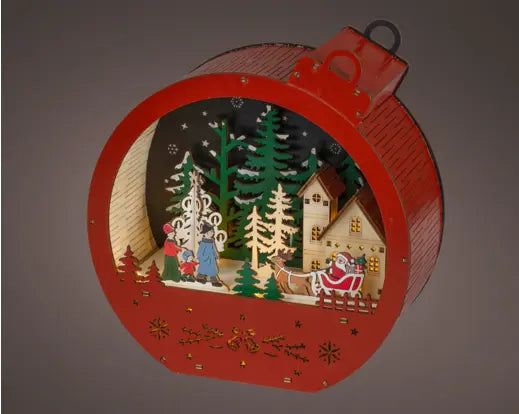 Lumineo Bauble Winter Wooden Scene Red Light Up LED 22.5cm
