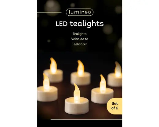 Lumineo LED Tealights Fire Flame Effect Pack of 6