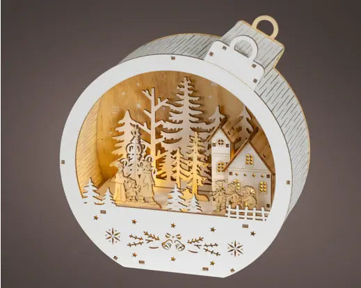 Lumineo Bauble Winter Wooden Scene Light Up LED 22.5