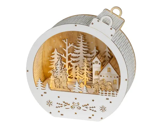 Lumineo Bauble Winter Wooden Scene Light Up LED 22.5