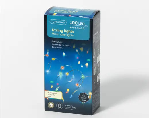 Lumineo Micro Wire String Lights Multi Colour Indoor 100 LED 495cm