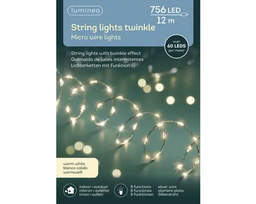 Lumineo Micro Wire Extra Dense Warm White String Lights Indoor/Outdoor 756 LED 1200cm