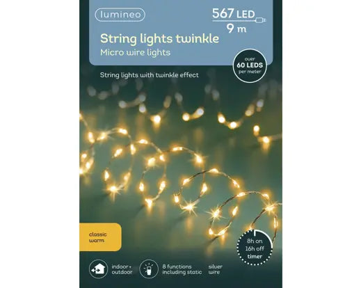 Lumineo Micro Wire Extra Dense String Lights Classic Warm Indoor/Outdoor 567 LED 900cm