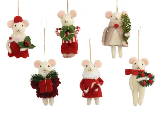Decoris Wool Mouse Hanging Decor Single Assorted 12cm