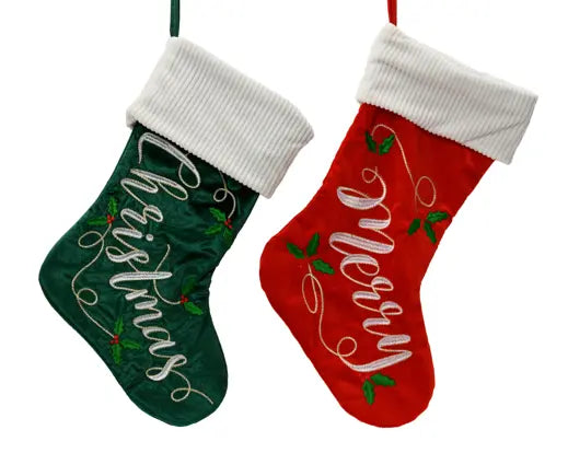 Decoris Christmas Stocking Red or Green 51cm Single Assorted