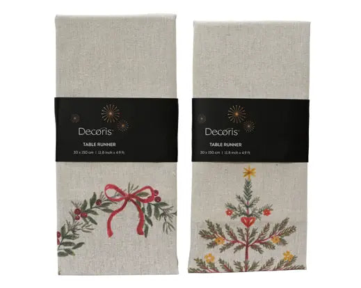 Decoris Cotton Tablerunner with Christmas Embroidery 140cm x 32cm Single Assorted