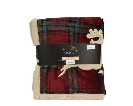 Decoris Flannel Check Print Throw Reindeer 130cm x 170cm