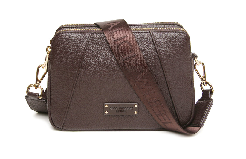 Alice Wheeler Kensington Cross Body Bag Double Zip Chocolate