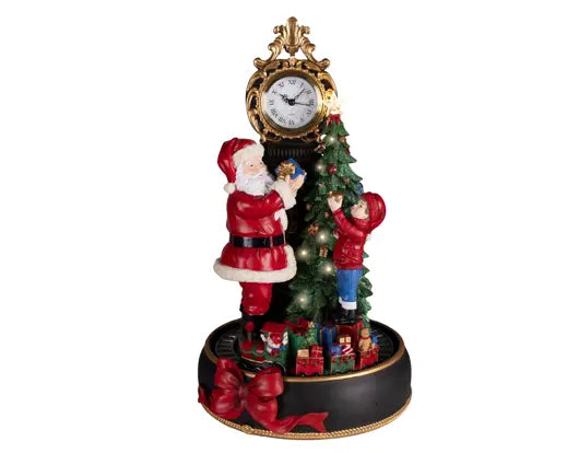 Lumineo Illuminated Clock With Santa And Kid 28cm x 30cm x 48.5cm
