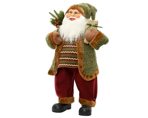 Decoris Standing Moss Green Santa with Gift 45cm