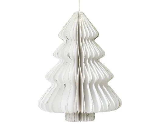 White Paper Tree Decorations with Champagne Painted Edge White H15cm