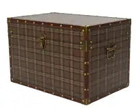 Decoris Storage Box Leather Check Green 46cm x 30cm x 30cm