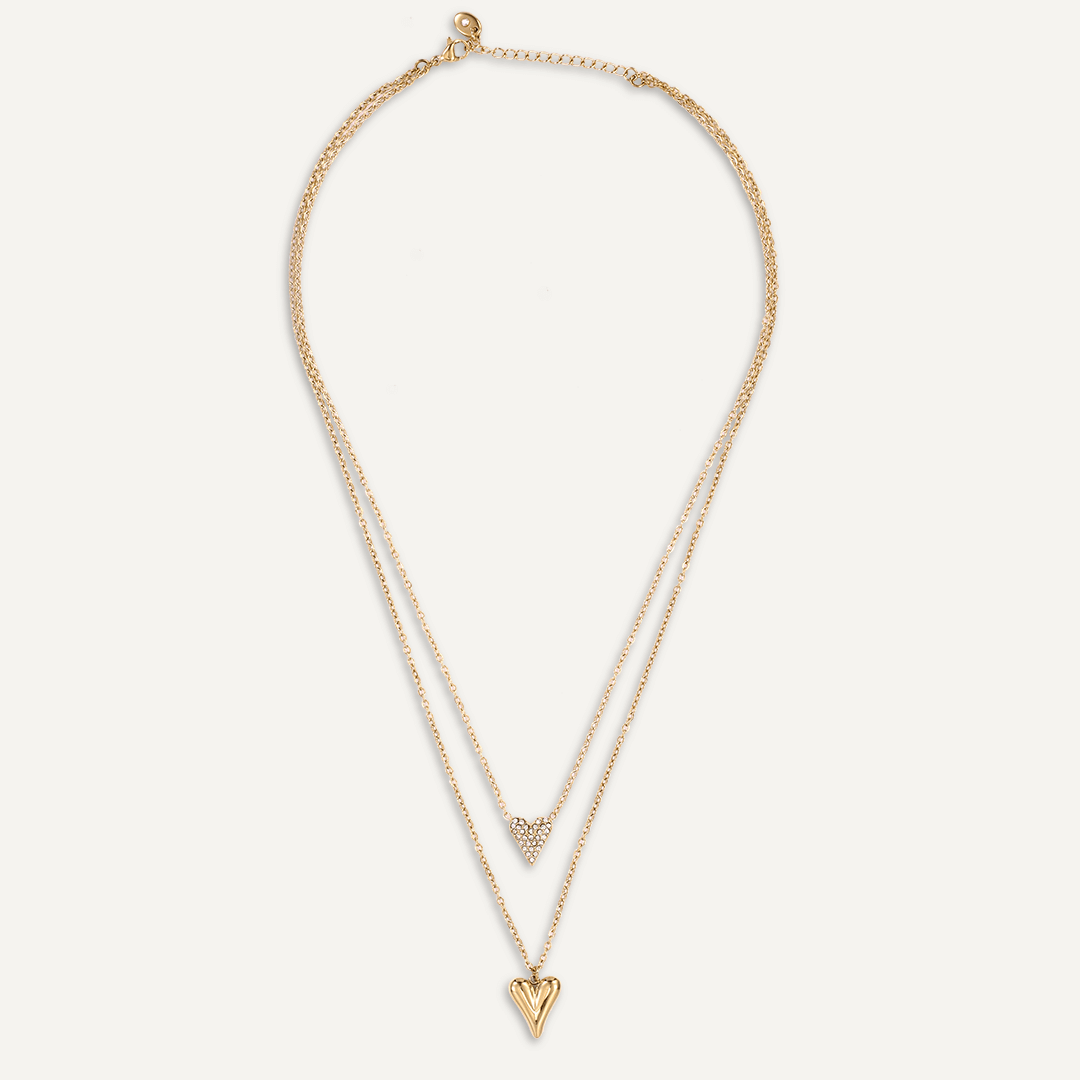 D&X London Vibes 18K Gold Plated Stainless Steel Clasp Heart Double Necklace