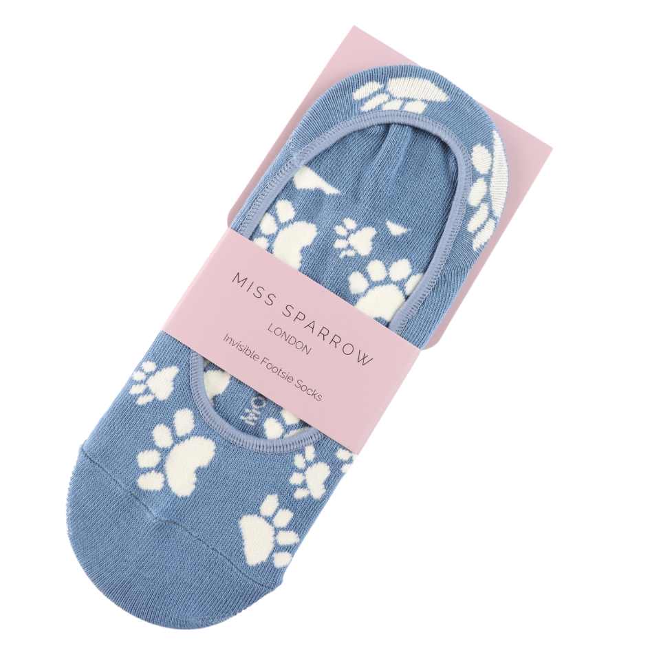 Miss Sparrow Paw Prints Invisible Footsie Socks Denim