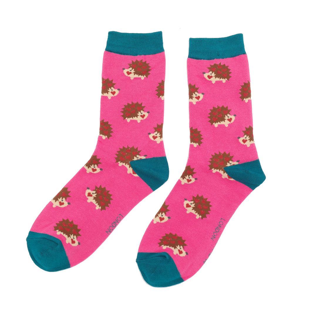 Miss Sparrow Hearty Hedgehogs Socks Hot Pink