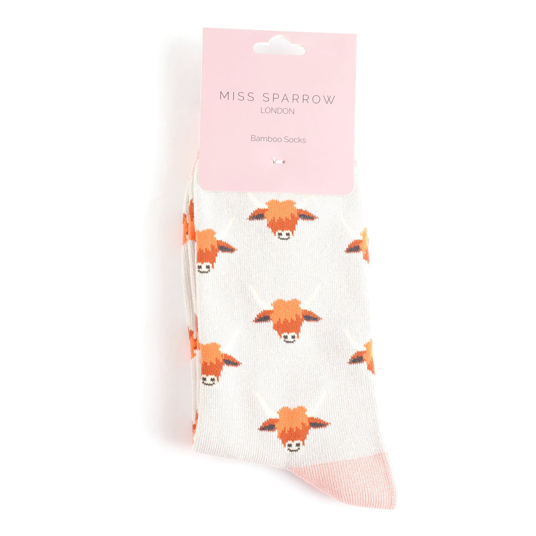 Miss Sparrow Highland Cows Socks Silver