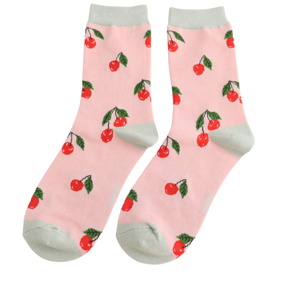 Miss Sparrow Cherries Socks Pale Pink