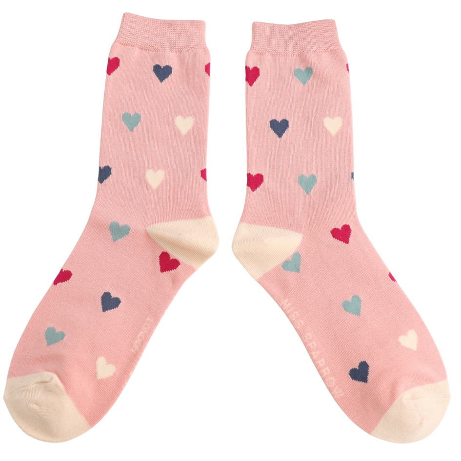 Miss Sparrow Multi Hearts Socks Dusky Pink